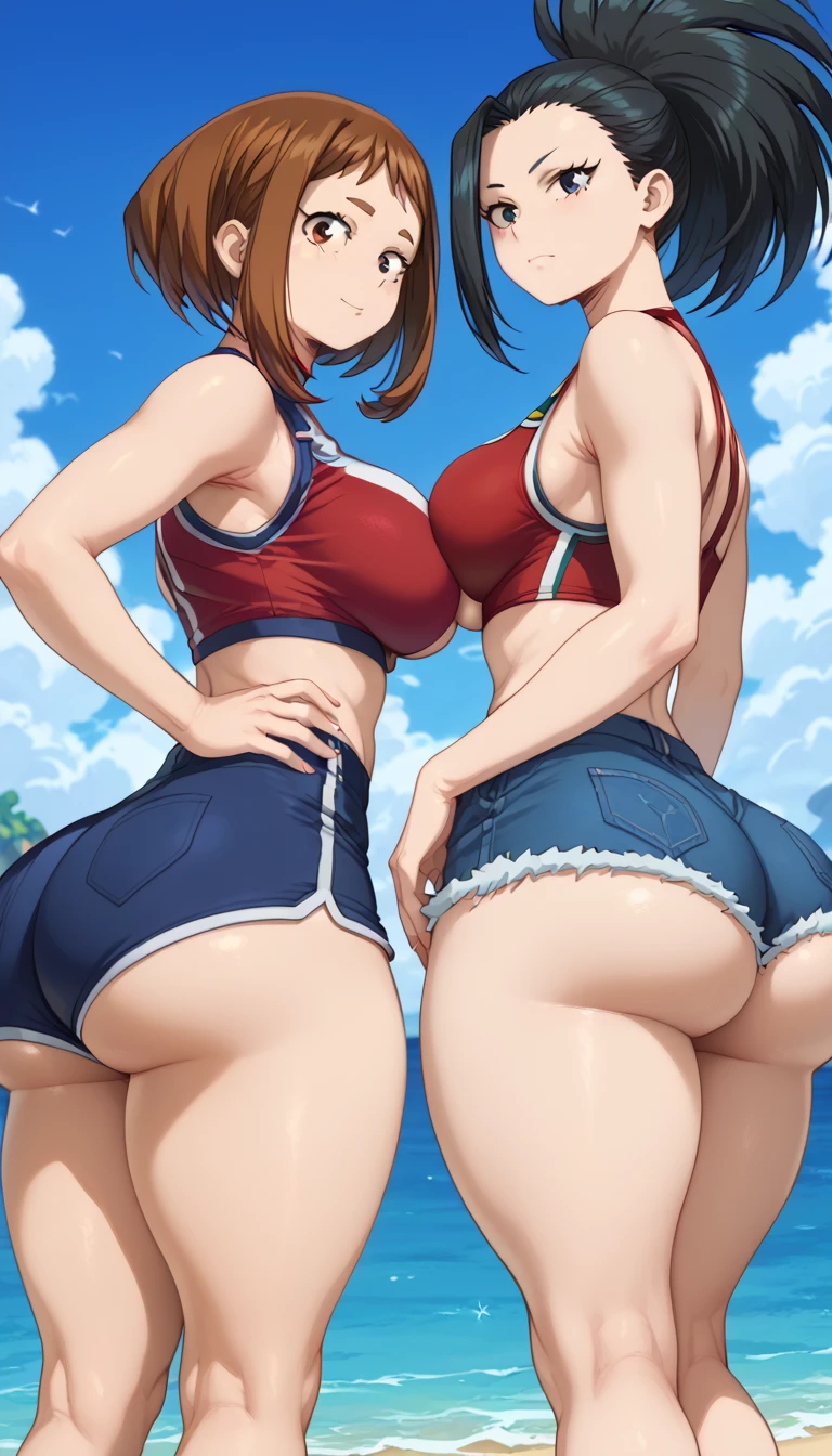 Score_9, score_8_up, 4k, 8k, detailed face, source_anime, artstation, grandeur, intricate-details, depth-of-view, flatshading, BREAK 2girls, from behind,ass focus, bikini, cameltoe, huge breasts, wet, smooth skin, rating_explicit, in heat,