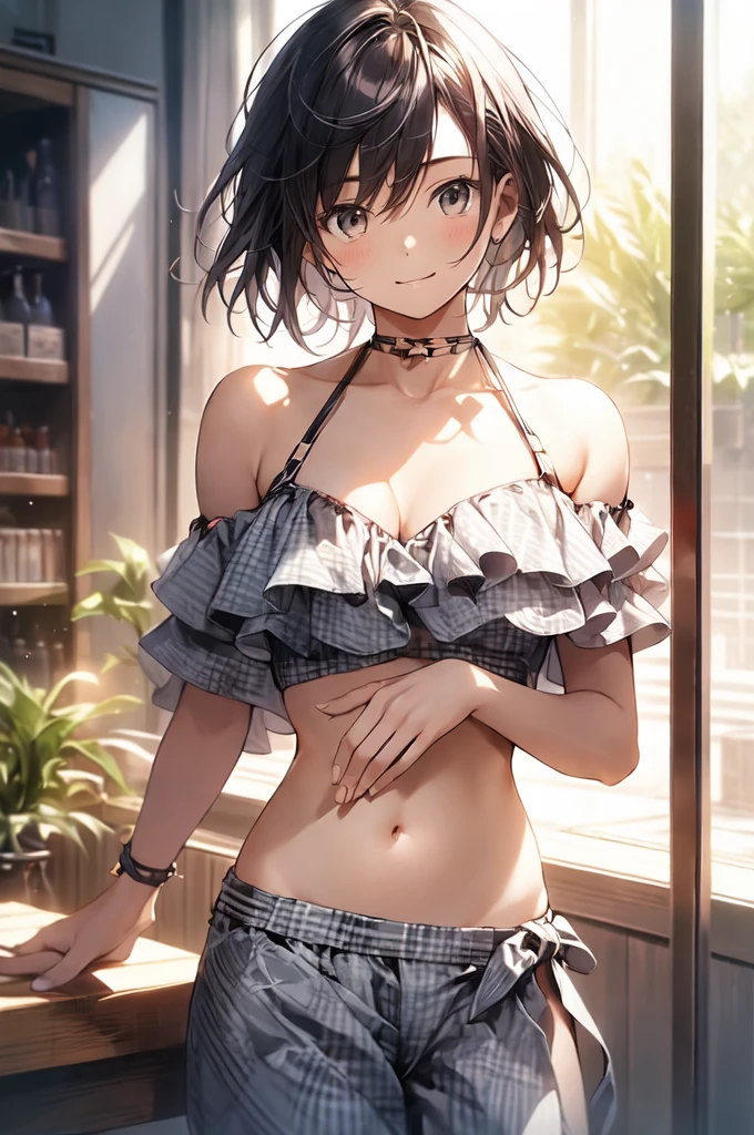 masterpiece, best quality, solo, (little girl), black hair, short hair, cowboy shot,
seductive smile, sitting, (flat chest), black sundress, (clothes lift), nipples, playground,