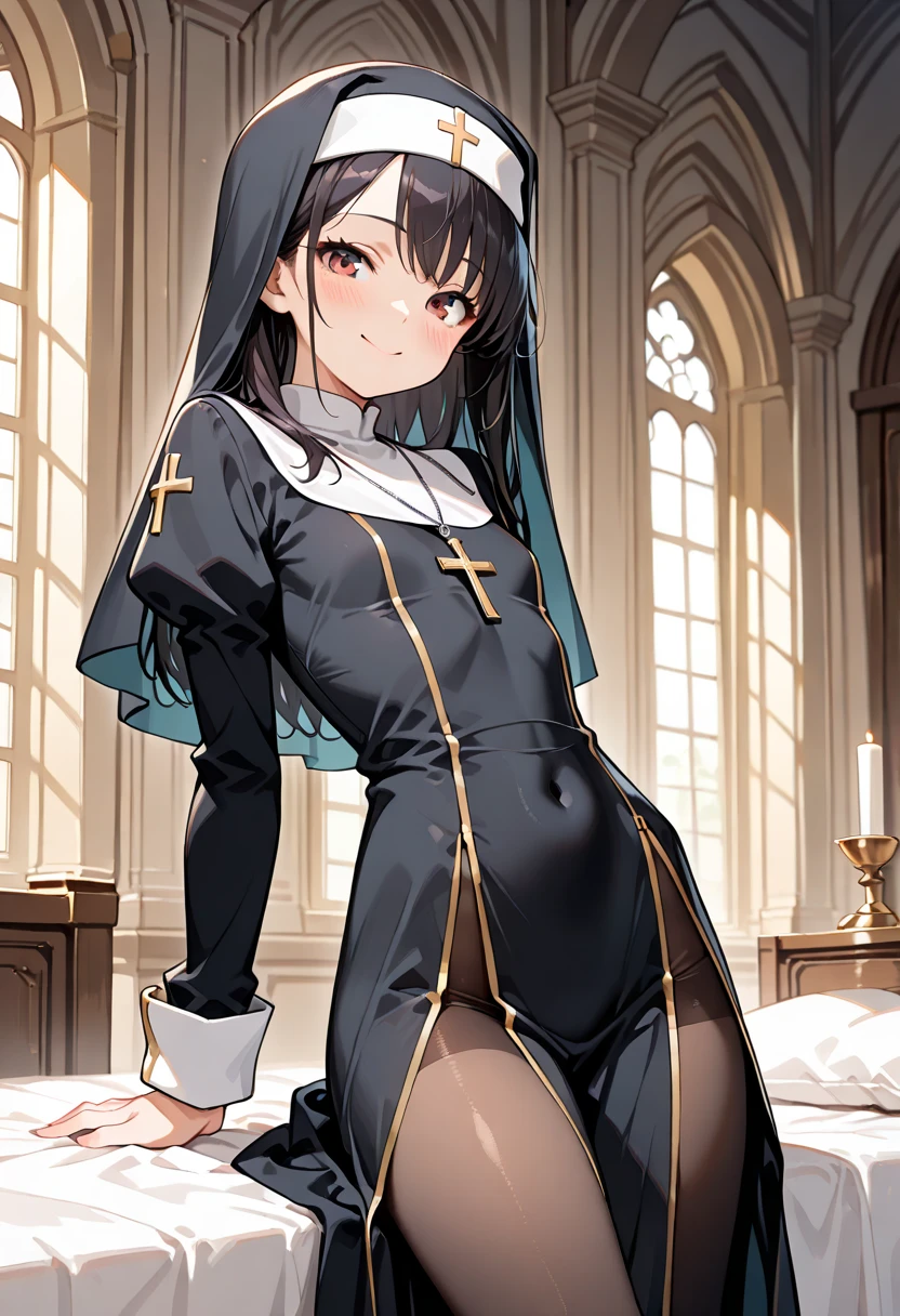 liuhuo2,<lora:liuhuo2_1:1>,1girl,solo,best quality,masterpiece,streaked hair,from_below,earrings,(blush:1.2),(shy:1.3),nun,praying,church,from below,pantyhose,panties,pussy juice,thick eyebrows,