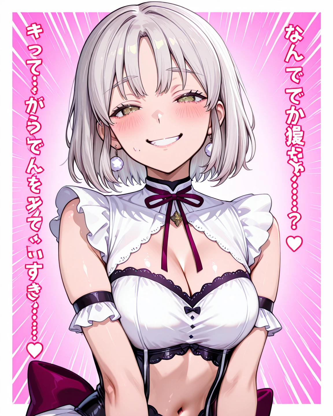 whole body,Dark brown skin,Light blonde hair,Red Eyes,Red ribbon,Pink nipples,Pink,Drawing of a woman holding a penis in her hand, Stick out your tongue and lick your penis,Gap Moe Yandere, With index finger, Detailed but rough, Gap Moe Yandere , Lie on top of the man and insert your penis into his vagina,Worried eyebrows,Soft looking breasts,My whole body is sticky with semen