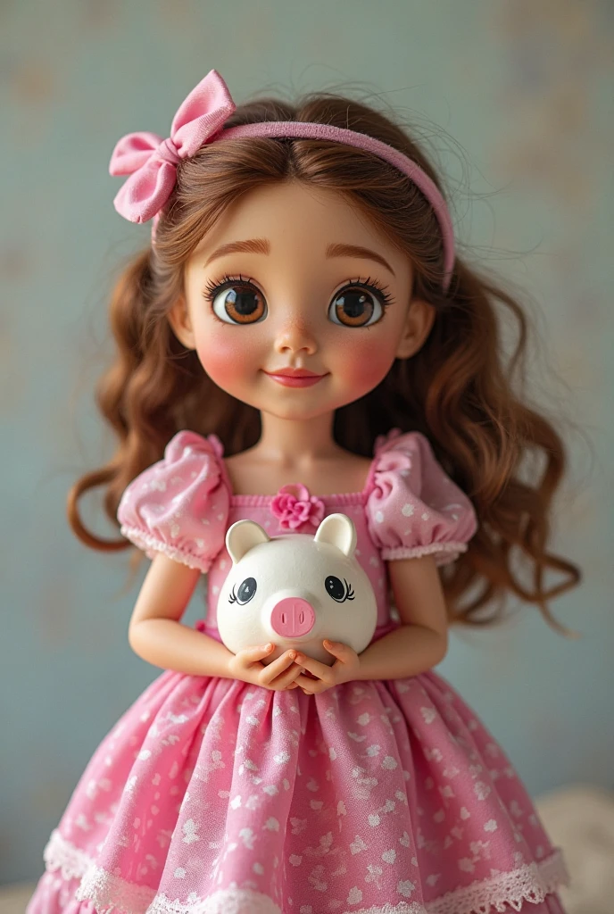 dark brown eyes,brown hair, holding teddy bear