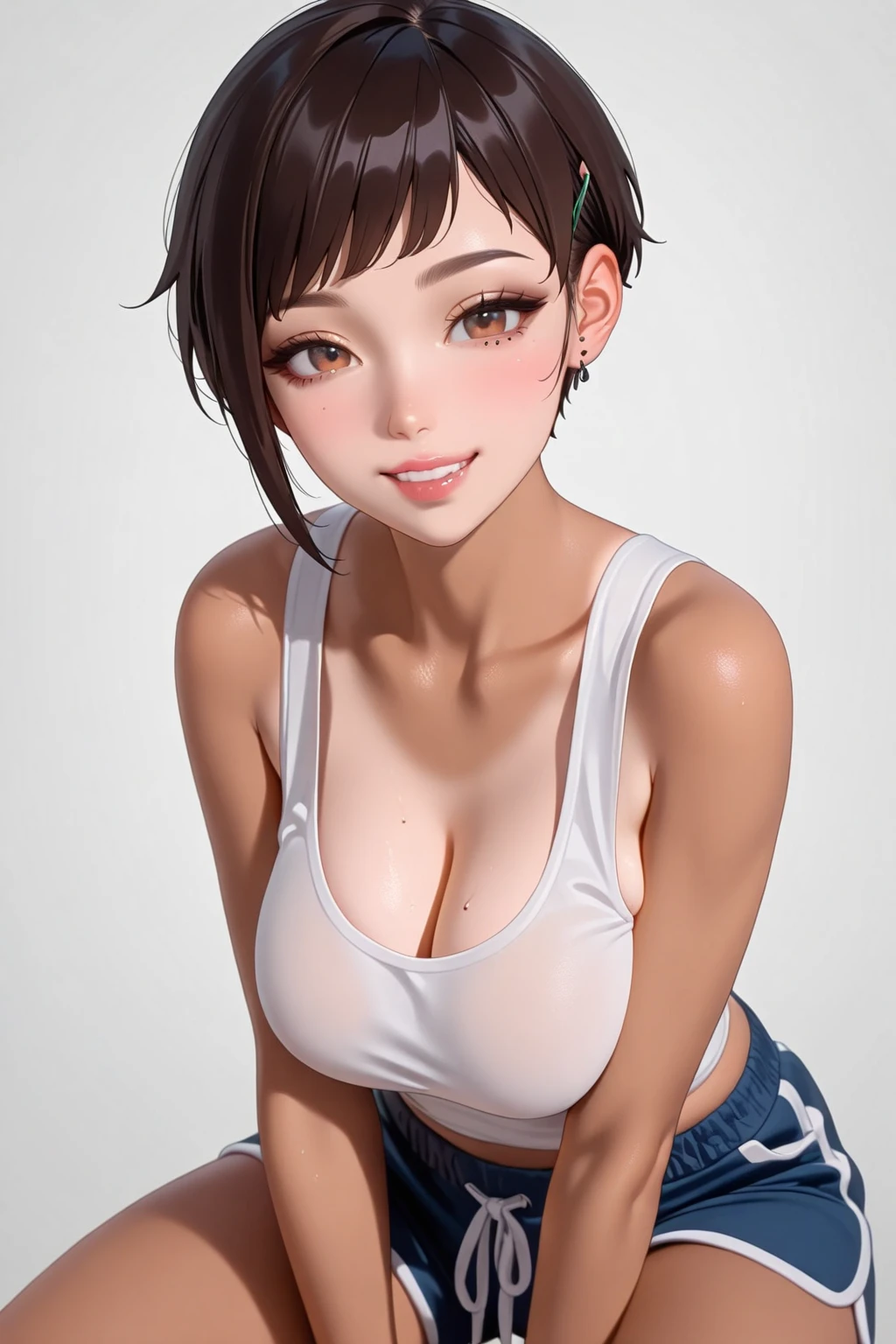 (komishuuko),beautiful,masterpiece, best quality, extremely detailed face,perfect lighting,smile,indoors,kitchen,window,beautiful backdrop,naked apron,(huge breasts:1.2),sunny,looking at viewer,(1girl:1.3)  <lora:Komi Shuuko2:1>