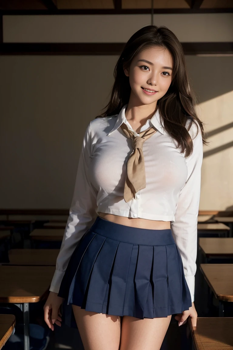 ((japanse beatiful girl:1.3)) ((school uniforms:1.4)) ((panty shot:1.5)) ((high school)),((dark blue skirt:1.3)) ((in the class room:1.3)) ((thin_fabric:1.4)) ((random sexy pose:1.3)) ((sweaty:1.5))((face is flushed:1.4)) ((big breasts:1.4)) ((close-up:1.2)) best quality,masterpiece,ultra high res,(photorealistic:1.4),raw photo,(Authentic skin texture:1.3),(film grain:1.3),panorama,character portrait,very wide shot,narrow waist,cowboy shot,(in the dark, deep shadow, low key, cold light,) night,(()),streaming tears,,dust,Tyndall effect,(expression),1girl,beautiful detailed eyes and face,white jabot,brown eyes,((brown hair:1.2)) ((full body:1.3)) ((smile:1.3))