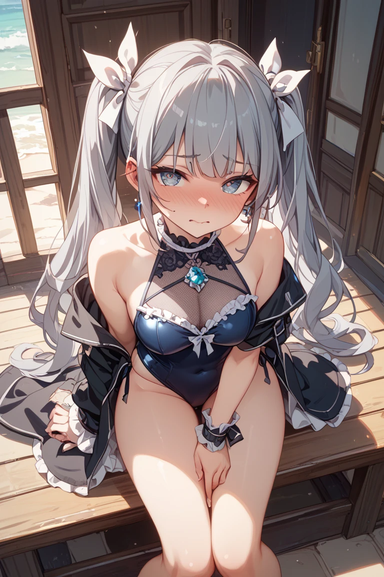 Magisa,Witch Hat,Long Hair,Big Breasts,With sleeves,Garter Straps,Sideboob,Eye hair,Cleavage cut,Off-the-shoulder dress,
Black knee socks,belt,Shiny silver hair,Black Dress,pelvic curtain,Side slits,vertical stripes,nsfw, bewitching pose,City in Ruins,Remains,
rubble,weed,cracked cobblestone,Mossy wall,squatting, spread legs, open legs,
Waterway, Plants are overgrown,(breast focus),grin, ass grab, masturbation, 1girl,squatting,dildo on floor, dildo in pussy, love juice,