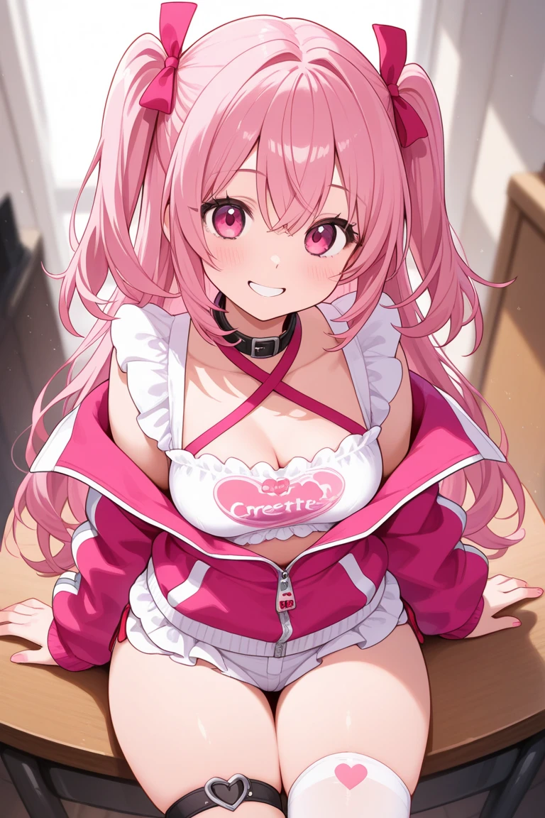 (best quality, masterpiece:1.2), illustrations, a cute girl, cute face, kawaii, very lovingly face,
1 girl, 14-year-old, early teens, (cute),
twintails, pink hair, shiny hair,
small breasts,
BREAK cheerleader, white and red crop top, white and red sleeveless shirt, midriff, red miniskirt, red pleated skirt,
BREAK (orgasm face, closed eyes, aroused, open mouth, gasp, blush cheeks, saliva trail:1.2),
BREAK (vaginal penis:1.2), (a man), hetero, (girl sit astride on man), (girl on top), (girl spread legs), (intense Sex:1.7), (cum out:1.2),
bedroom, bed, from below,