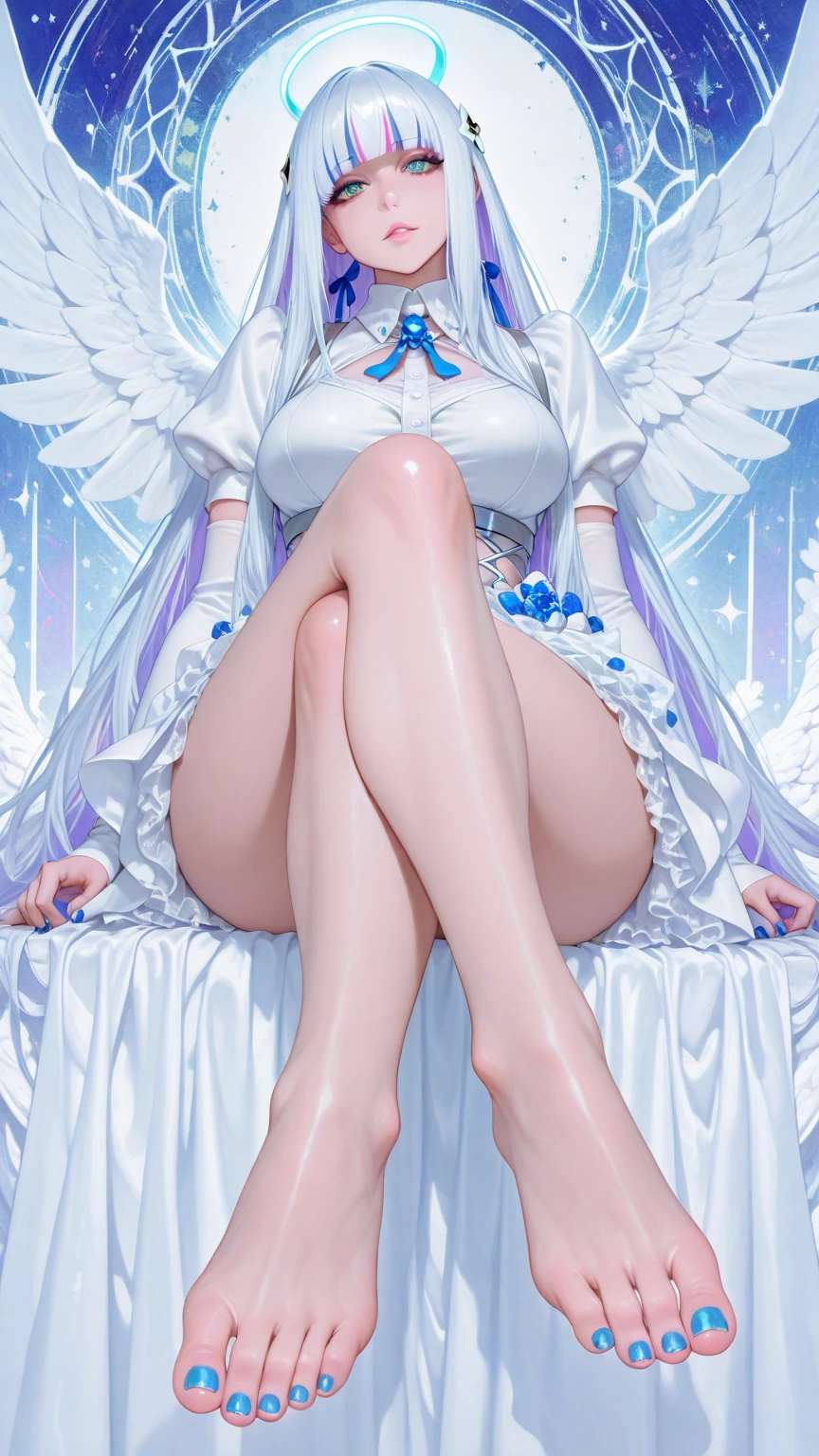 "1 29 years old fully clothed beautiful angel mother with long white hairs and 2 beautifull white angelic wings, european face, praying, white clothes, large hips, big , white doves, doves in the background, serene and peaceful expression" ethereal and heavenly, 4k, high quality, intricate details, photorealistic, dramatic lighting, vibrant colors, beautifull scenerie, beautifull light, a peaceful garden, lush greenery, blooming flowers, serene atmosphere, warm sunlight, calming pond, tranquil landscape, beautiful scenery, natural environment, idyllic setting, (best quality,4k,8k,highres,masterpiece:1.2),ultra-detailed,(realistic,photorealistic,photo-realistic:1.37),landscape,vibrant colors,soft lighting,natural lighting