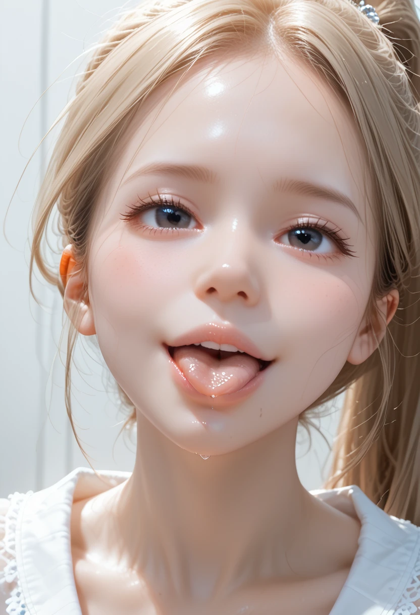 score_9,score_8_up,score_7_up,best quality,ultra detailed,absolutely resolution,1 beautiful Young girl,blond hair,High ponytail,huge breas,Office Lady+cleavage,erection of nipple,collar,(open mouth+out tongue:1.2),(((excessive bukkake+excessive cum+cum in mouth+cum in hair+cum facial+cum on body))),(Smile+happy),from above,upper body,looking at viewer,Restroom