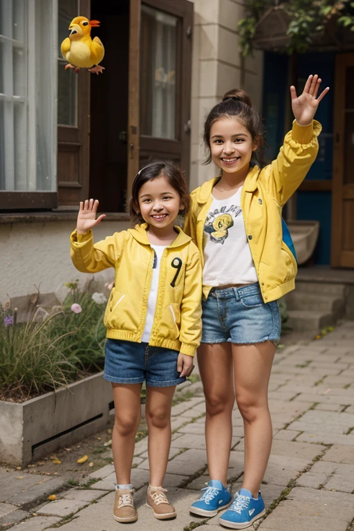 a child girl with yellow hair,olhos brilhantes,wearing an adventure hat,Face ao Longe,