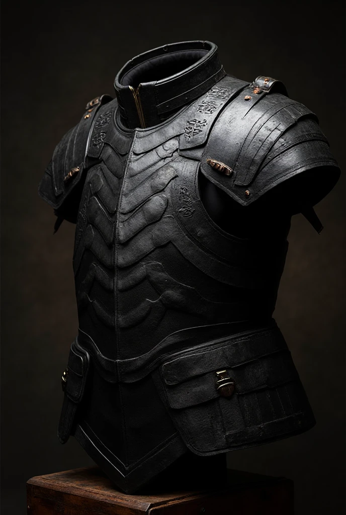 Military armor made of durable black leather, overlapping layers of ...