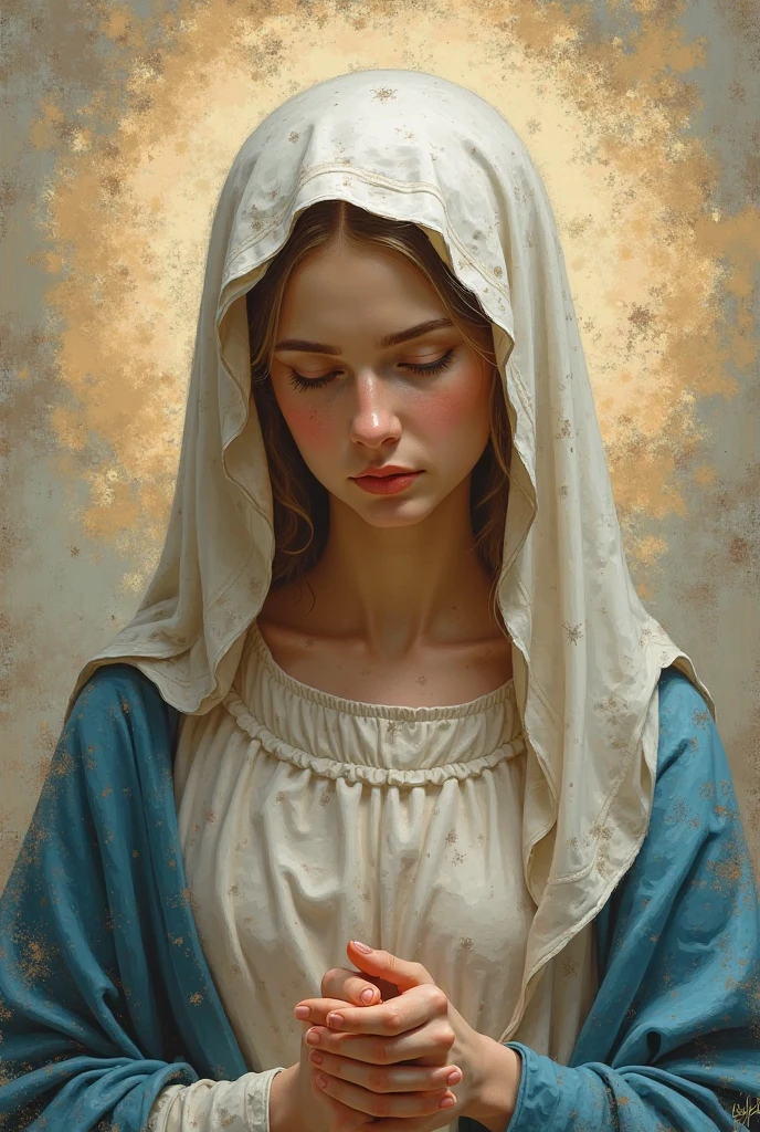 Staring at the camera with moist eyes、The Virgin Mary with a loving expression, whole body, Halo, nude, The Virgin Mary in a blue cloak and veil