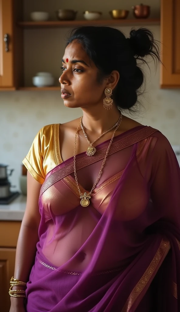 South Indian plus sized women, (cum Splash on her breasts and nipples, cum Splash on her gace, Splash of cum on her face, cum Splash on her blouse, cum Splash on her eys),