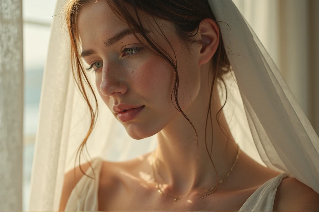 1girl,brown hair,choker,jewelry,long hair,(veil),necklace,solo,extreme graphics,masterpiece,visita,blurry,<lora:XXX_ART:0.6>,((water drops)),wet clothes,((beautiful detailed water)),((floating)),dynamic angle,