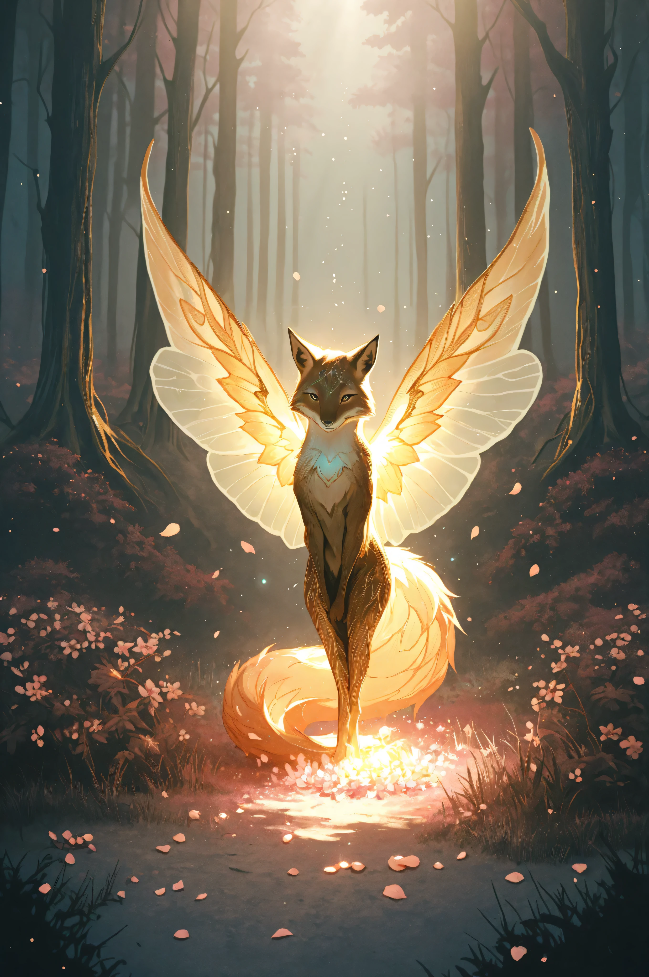 “A highly detailed fantasy forest landscape, deep enchanted woods with intricate vein patterns on every leaf, textured moss covering ancient trees, delicate flower petals with fine patterns blooming everywhere, hidden small animals like squirrels and birds peeking out, tiny fairies with glowing wings fluttering around, misty fog in the background with sparkling light particles and rays of sunlight filtering through the canopy, vibrant greens and blues as main colors with golden highlights for a magical glow, ultra-detailed illustration, high resolution, intricate details packed in every corner, beautiful and immersive artwork in the style of fantasy book illustrations.”