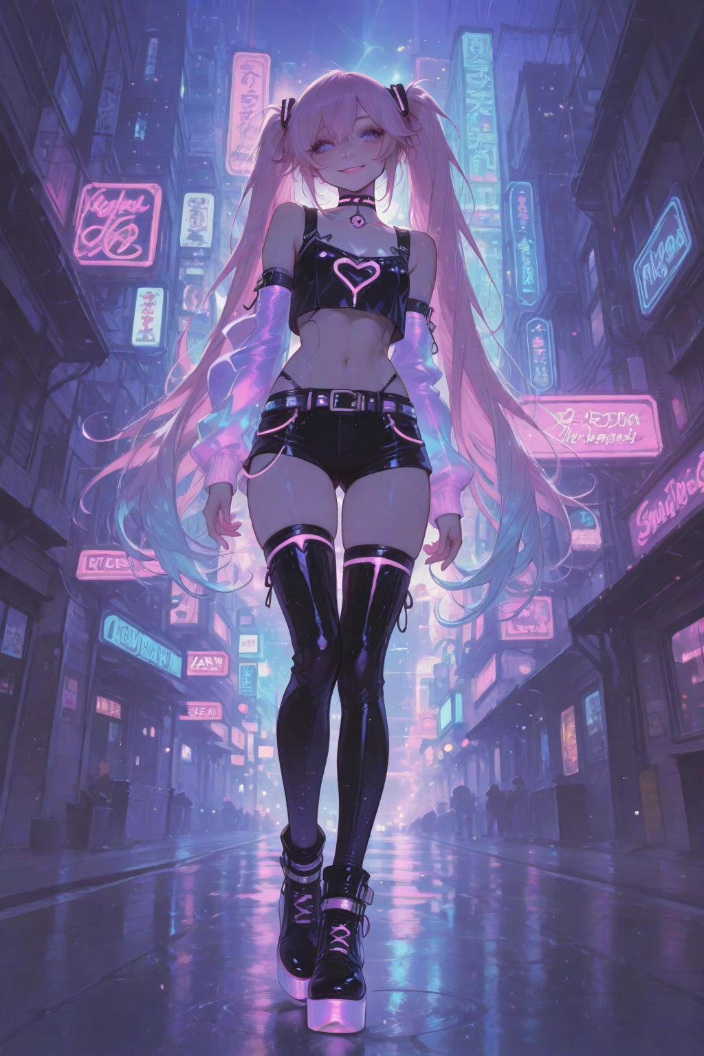 (masterpiece:1.2, best quality:1.2, beautiful, high quality, highres:1.1), detailed, extremely detailed 4K, perfect eyes, perfect face, perfect lighting, <lora:tool_addDetail:0.25>,(1girl, solo, adult female, mature female), <lora:detailed_eyes:1> ,
<lora:style_retrowaveTech_(retrowavetech--virtual--vaporwave--wireframe--scifi):0.9>, retrowavetech, virtual, vaporwave, scifi,
<lora:character_harunoSakuraNaruto_lykon:0.65>, haruno sakura, glowing pink hair, green eyes, glowing forehead mark, confident grin, pose, retrowavetech headgear,
