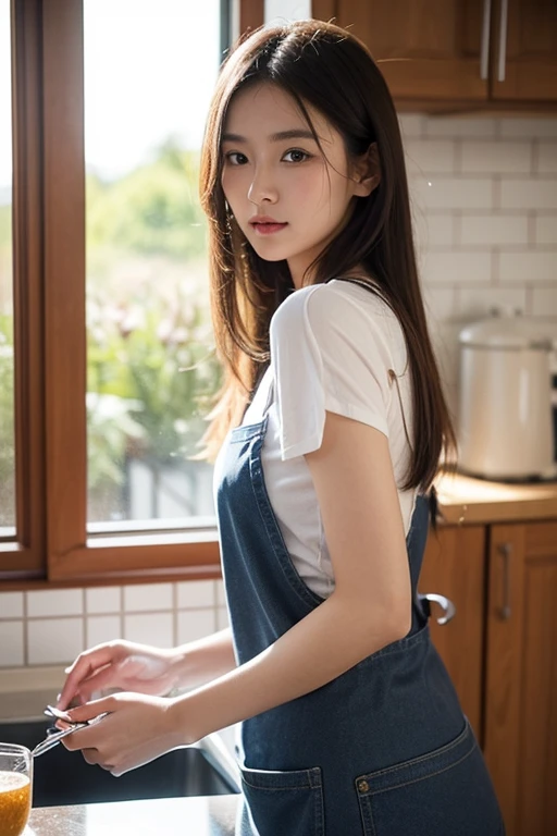 (8K, RAW Photos, Highest Quality, masutepiece: 1.7), (Realistic, Photorealistic: 1.9), NSFW, Black hair, (Blushing), Sweaty face, Full body, campsite, ((naked overalls)), ((Small breasts)), Cooking,