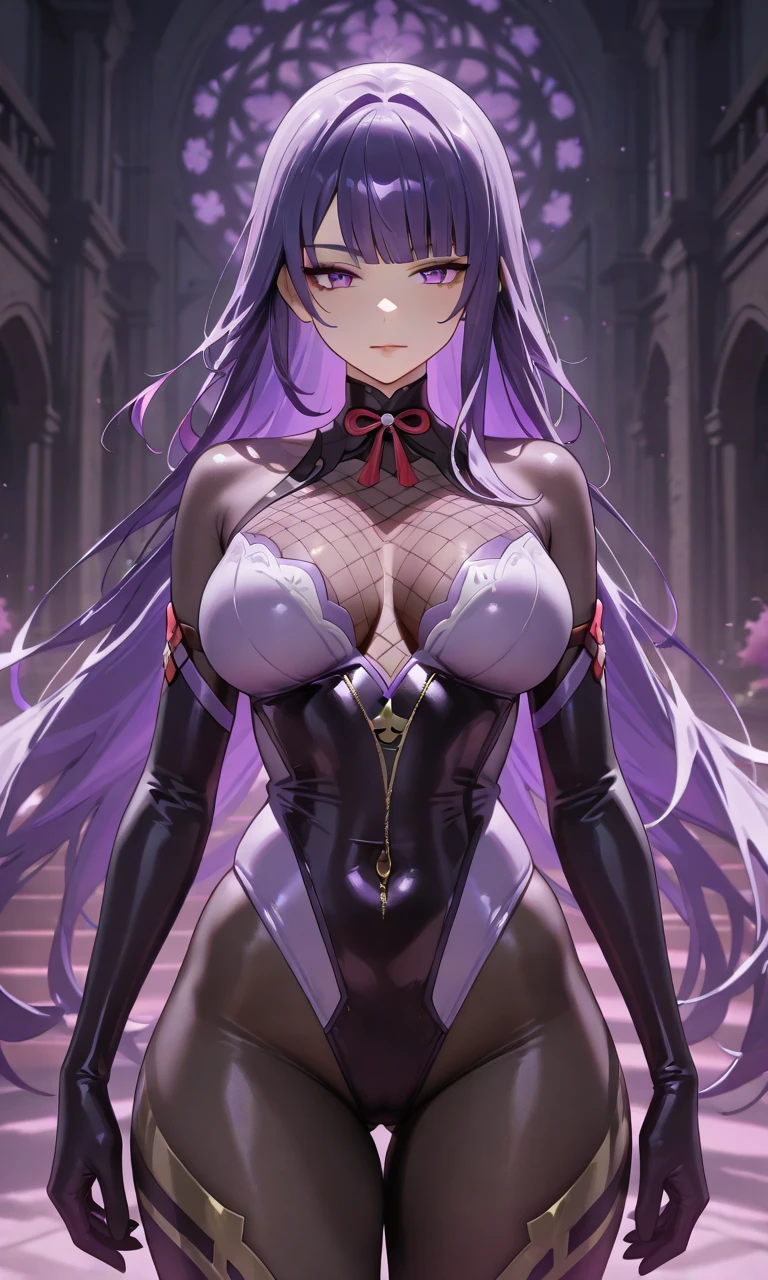 masterpiece, best quality, CG, wallpaper, HDR, high quality, high-definition, extremely detailed, reversetohka, looking at viewer, armored dress, purple clothing