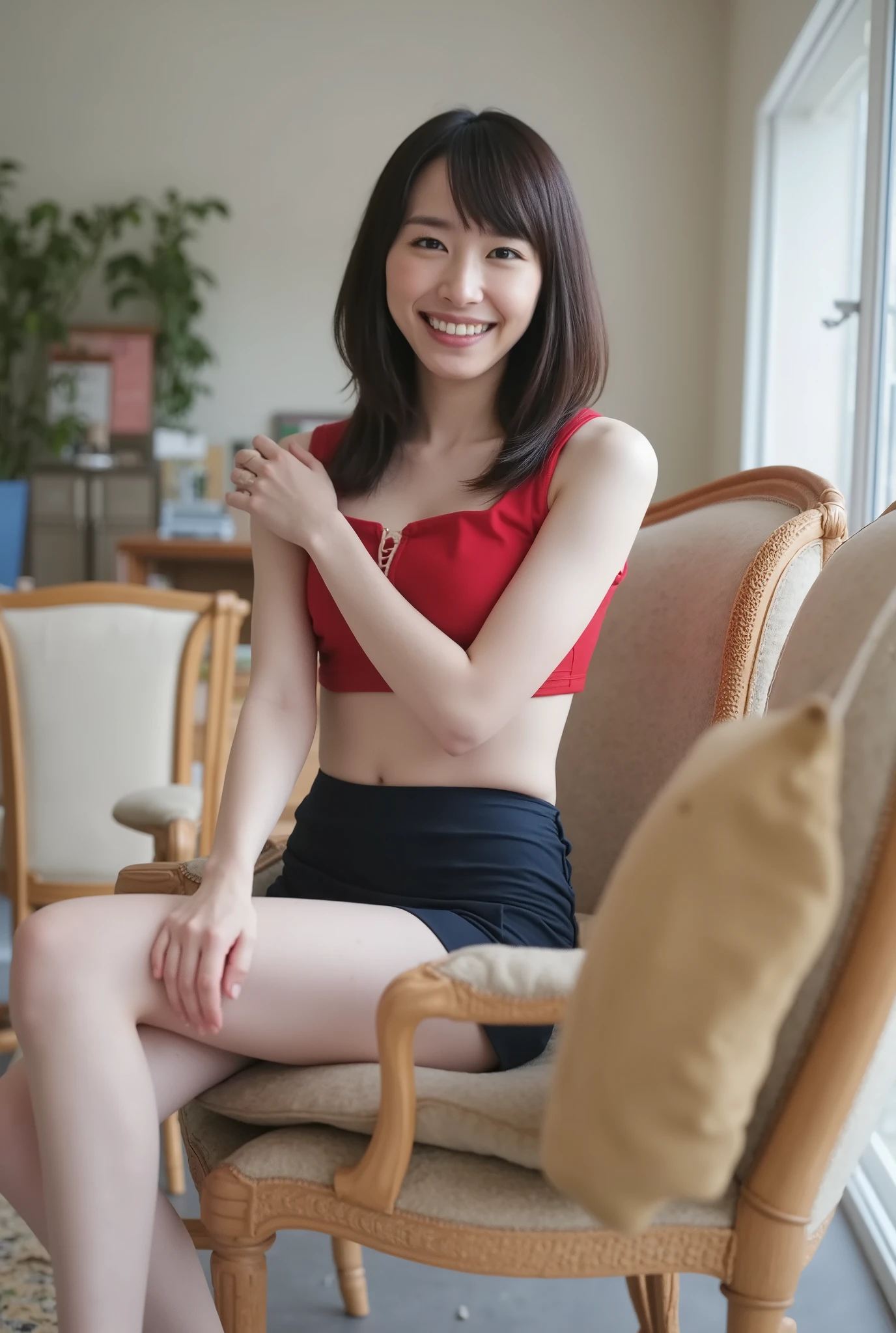 perfectly recreated in incredible ultra-high resolution and every detail. She is 20 years old, Japanese,、occupation is an idol and actress. She has beautifully thin, softly textured hair and beautiful pure white, Pottery Skin. and has a slender figure, A tight waist accentuates her curves. Her skin texture is very fine, She has natural pores and、subtle skin imperfections that highlight her realism. She is beautiful, Graceful, , beautiful, cute, charming,  cute 、Beauty Around the World., dark brown eyes, 