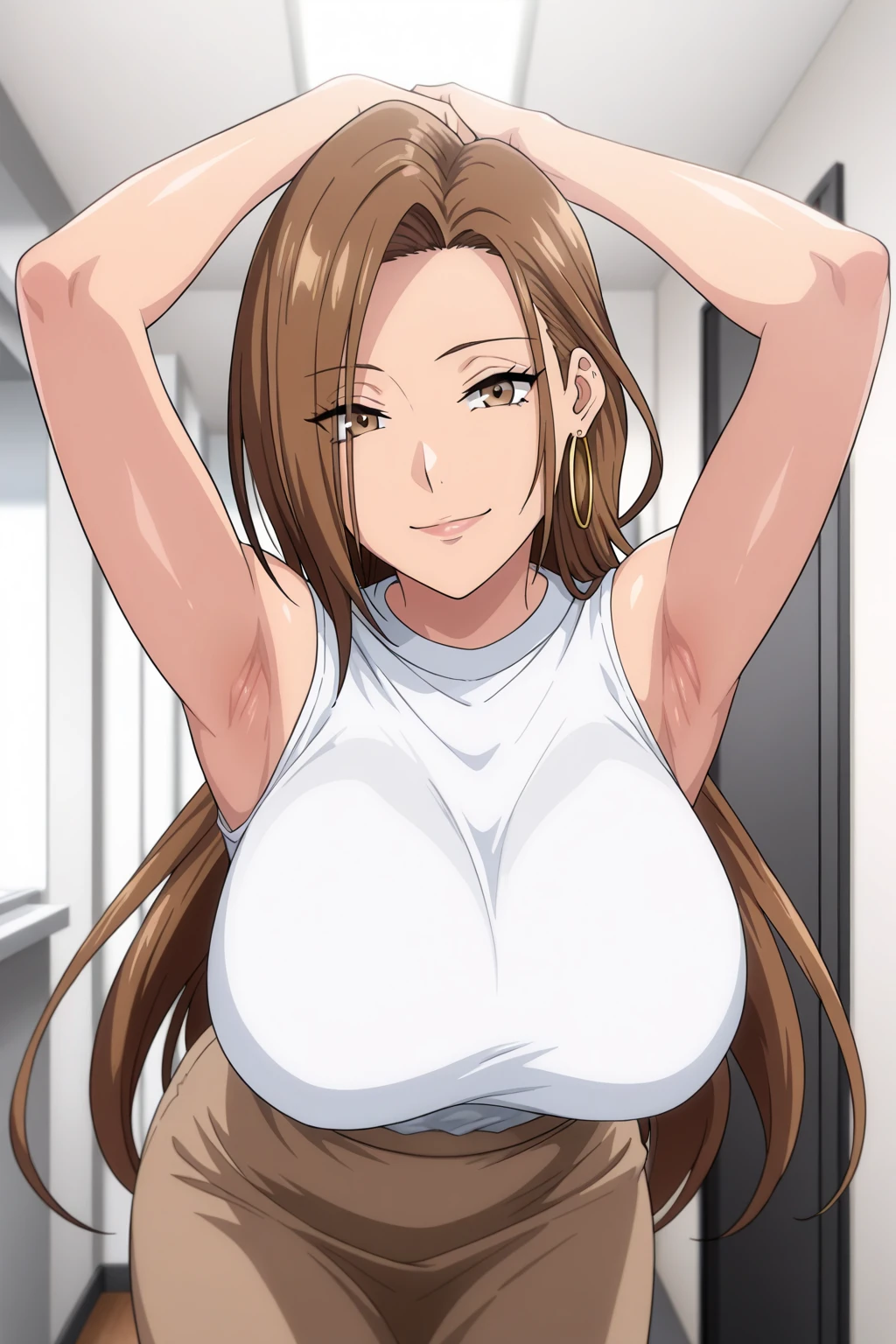 <lora:SouryuuAsukaLangleyV1:0.7> souryuuasukalangley, huge_breasts, standing, solo, Pink_tank_top_Red_skirt_Sweater_around_waist, masterpiece, best quality, detailed face, detailed eyes, highres,