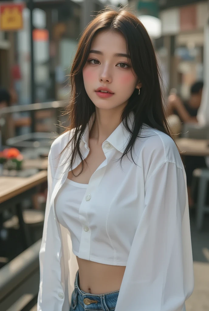 ((high quality, masterpiece:1.4)), 1girl, ((elegant, majestic, beautiful, korean, upper body, street clothes:1.4, pretty face, noon, street background:1.2)), absurdres, high details, intricate, intricate details, sharp focus, screen space reflextions, RTX, edge lighting, rim light, rim lighting, best lighting, 8K, HD, Full-HD, Ultra-HD, Super-Resolution, Megapixel, Refreshing, Lumen Reflections, TXAA, De-Noise, Shaders, Post Processing, Post-Production, insanely detailed and intricate, hypermaximalist, hyper realistic, super detailed