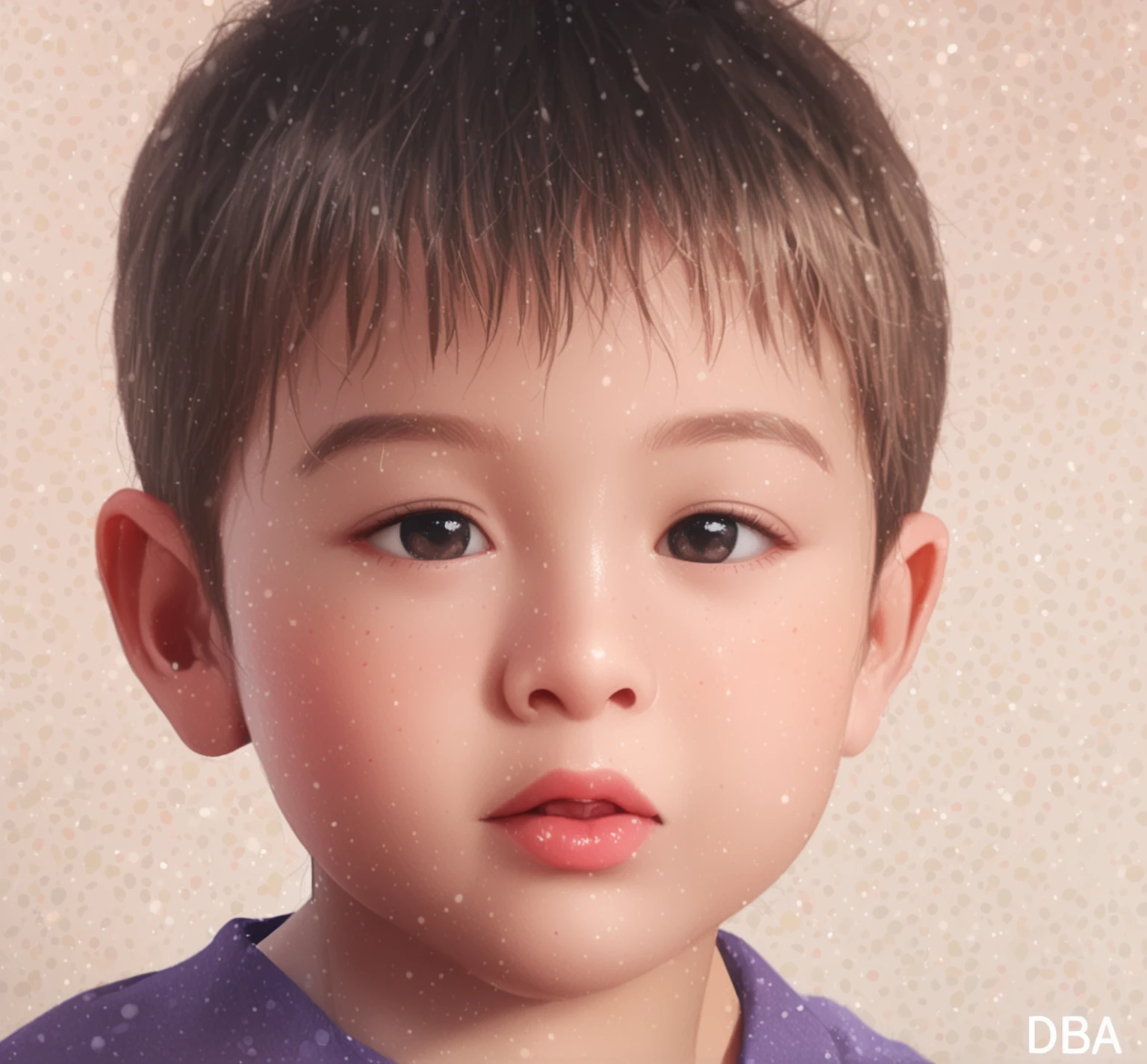 Close-up of a child holding a bib in a chair, wan adorable korean face, Ruan cute vtuber, detailed face of a asian boy, with cute doting eyes, round cheeks, young lovely Korean faces, uhd realistic faces, yanjun cheng, Ultra HD facial detail, ultrarealistic uhd faces, Young and cute face，Love the painting version