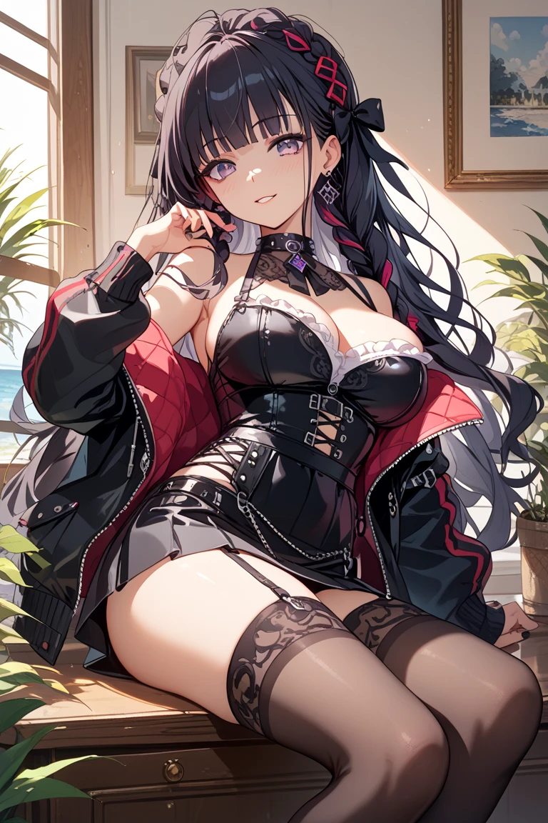 <lora:è±ç«:0.8>, sparkle \\\(honkai: star rail\\\), mask,twintails,black hair,long hair,fox mask,smile, choker,bangs
1girl, solo, sitting, spread legs,midriff,bangs, closed mouth, staring, looking at viewer, V-shaped eyebrows, frown, necklace, hand on own knee, black pantyhose, long sleeves, choker, crop top, white crop top, white shirt, breasts, navel, cross-laced, skin tight, shiny, skindentation, white jacket, open jacket, coat, jacket on shoulders, off shoulder, black shorts, belt, boots, black footwear, combat boots, sitting on stairs, stairs,,
<lora:hyperdetailer_v095:0.4>, <lora:outline:0.3>,, weird atmosphere, (best quality:1.1), (masterpiece:1.2), high quality shadow, beautiful detailed, (high detailed skin, skin details), (wide_landscape, 8k), beautiful face, detailed eyes, depth of field, dramatic light, best quality, highres, best shadow, best illumination,<lora:ButtCrack:1.0><lora:ButtCrack:1.0>