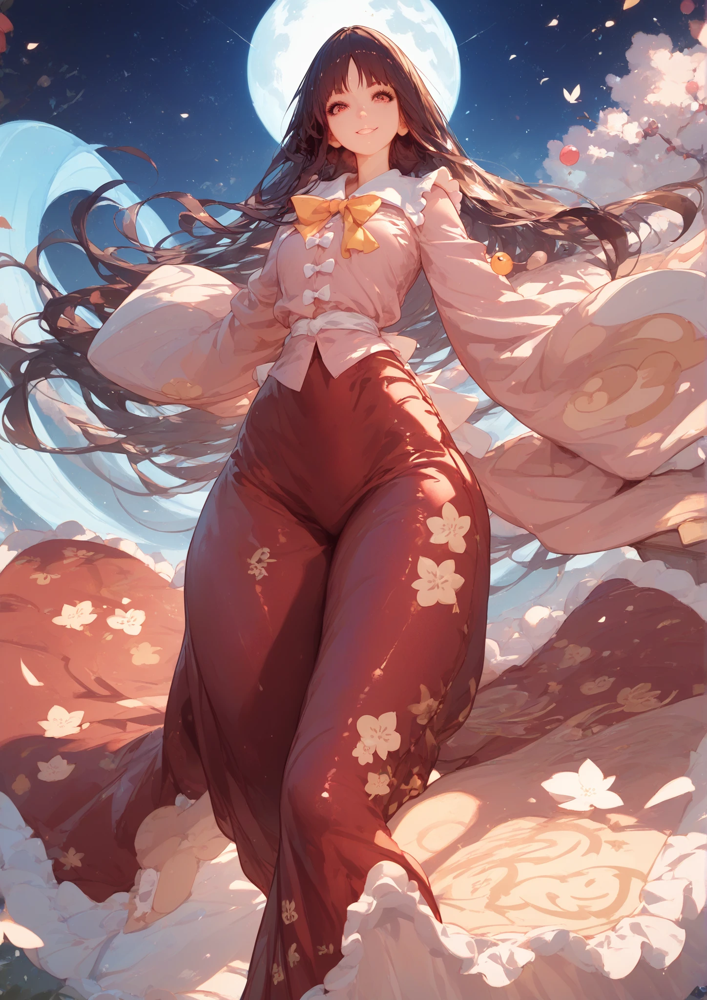 Score 9, score 8 up, score 7 or higher, reviews are questionable,long skirt、
detailed background,
Kaguya,
wide hips, shiny skin,