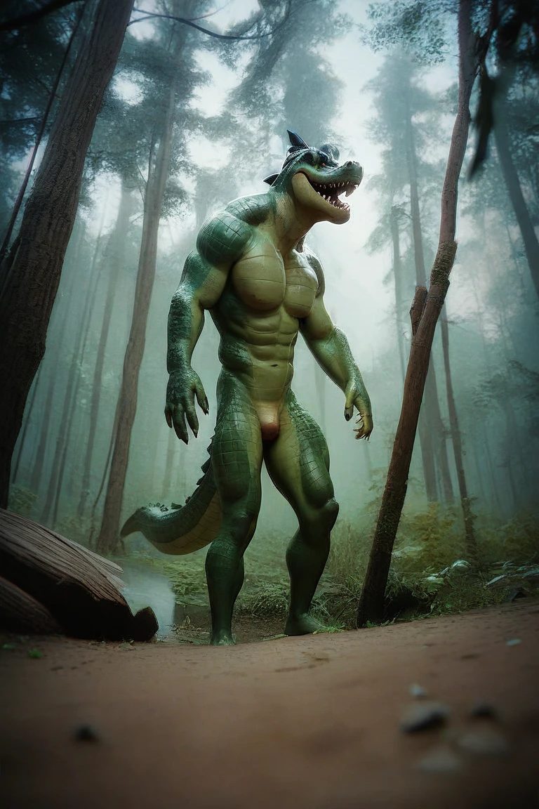 ((Anime)), upload on e621, by Garmash,Ruan Jia, darkgem, anthro, male, ((( detailed fluffy fur))), ((standing)), detailed realistic painting, (((biceped))),((dad bod)), (((shaded,Ray tracing,top left lighting))) extreme detail, ((crocodile)), ((old)),(((Naked,Nude))),(((flaccid penis))),brown body,((hard nipples)),((crocodile tail)),smilling, ((river background))

