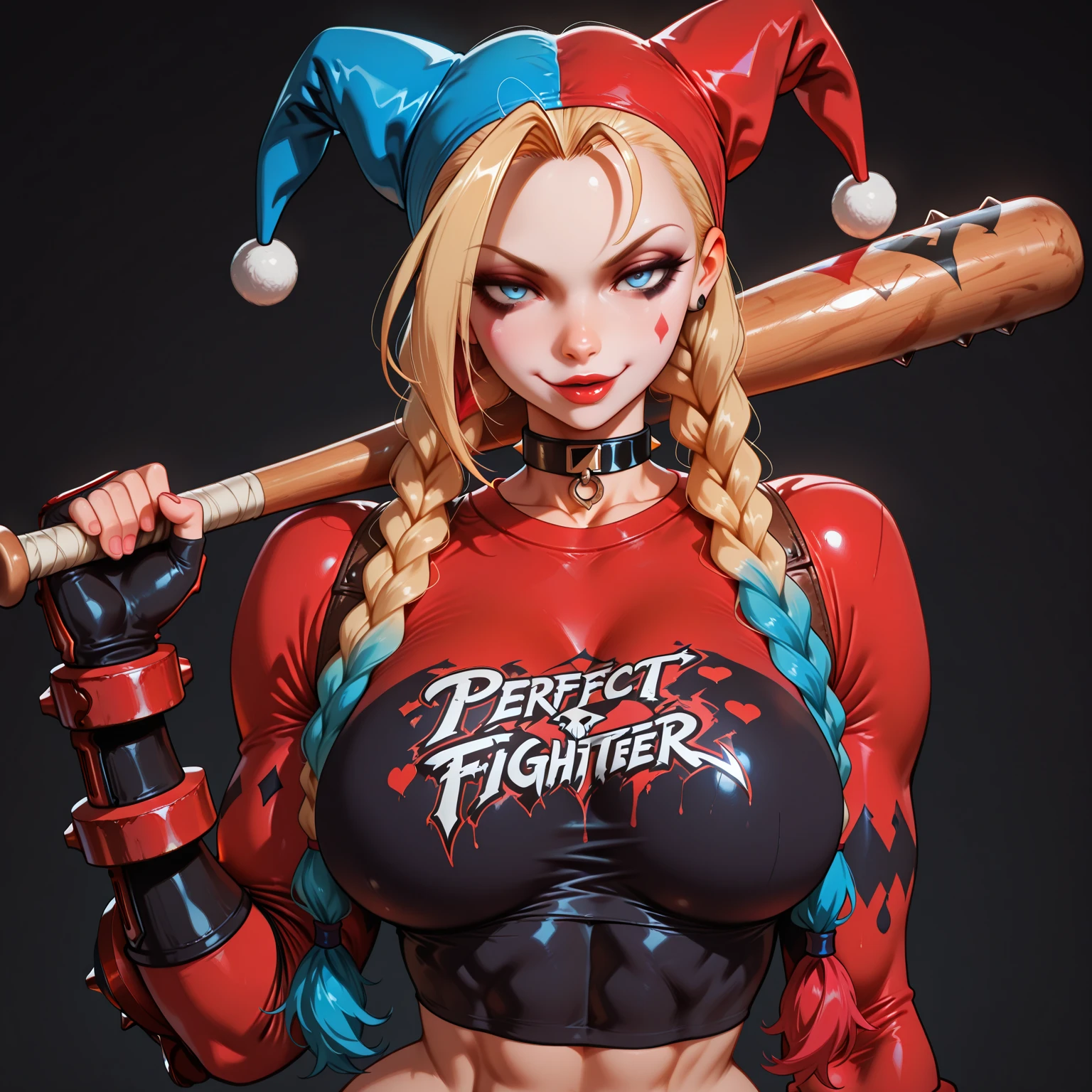 Harley Quinn、Metal bat on shoulder、