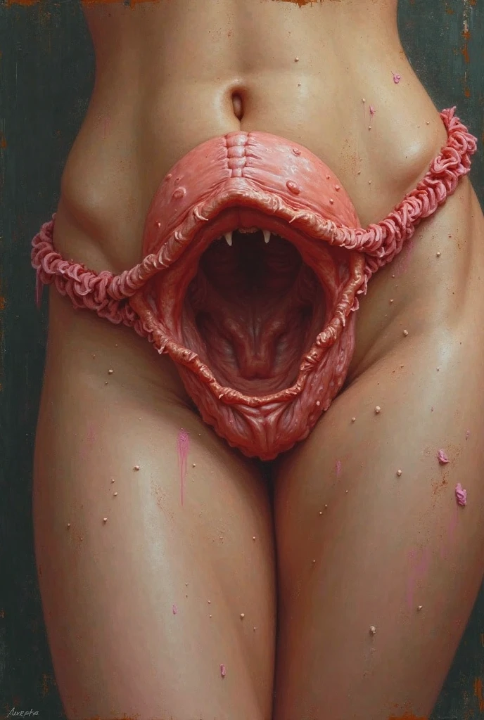 scary and sexy detailed art in color, Portrait, (beautiful and obscene female alien:1.4), (vulgarity1.7), (she has red eyes with no pupils:1.8), (Translucent white skin:1.7), (There is a female genital-like organ in the middle of the forehead:1.9), (The most beautiful face in the history of the universe:1.2),an evil gaze that seduces, (large mouth:1.1), (sharp teeth like a vampire:1.2), Full body portrait, (bio luminescent:1.5), (Smile wickedly:1.3), (sexypose:1.5), alien, No humans, cells are fused, (Lots of translucent tentacles:1.3) extraterrestrial, cell, bio image, best quality, 8K, In 4K_quality, High freshness, Dramatic Lighting, masutepiece:1.5,cinematic quality, detail up, (exquisite details:1.2), high resolution, High freshness, drawing faithfully, (Thick eyebrows:1.2), Beautiful eyes with fine symmetry,(Highly detailed face and eyes:1.2), Intimate face, (Super detailed skin quality feeling:1.4), perfect anatomy, (Beautiful toned body:1.5), (Moist skin:1.2), not wearing makeup, (dark circles:1.1), long canines, cinematic drawing of characters, ultra high quality model, cinematic quality, detail up, (exquisite details:1.2), high resolution, High freshness, drawing faithfully, official art, Unity 8K Wall paper, best quality, Very high resolution, ultra detailed artistic photography, midnight aura, unreal engine 5, Ultra Sharp Focus, art by Amano Yoshitaka, ArtGerm, Roisch, intricate artwork, best quality, masterpiece, ultra high resolution, (photos realistic:1.4), ultra realistic realism, dream-like, nautilus, Creation of fantasy, Snail, Dream Snail, (biopunk nautilus:1.3),Thrilling color schemes, ultra realistic realism, seductively smiling, Blue tentacles, Amazing mutation, well-proportioned body, goddess of the deep sea
