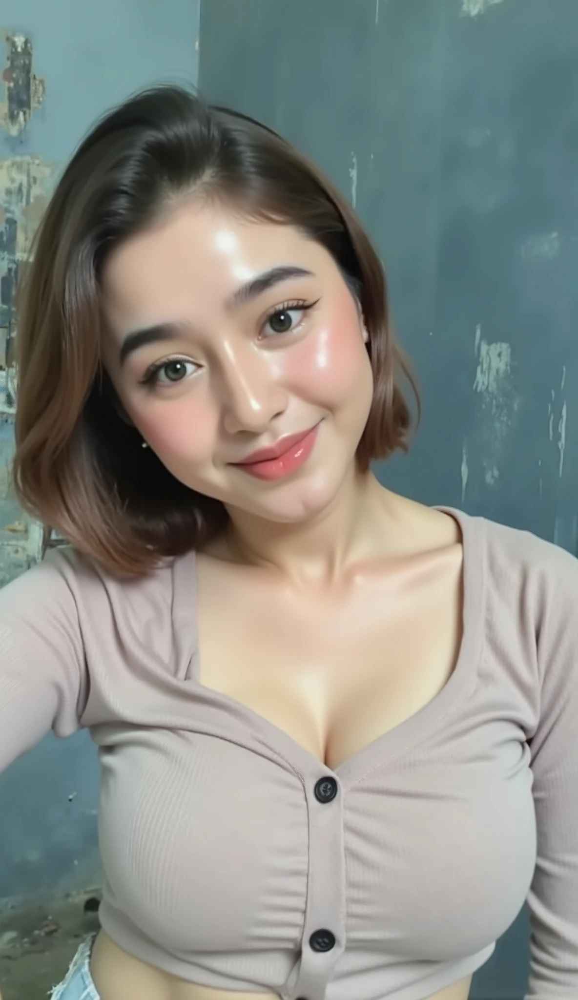 Wall background, unbutton the shirt