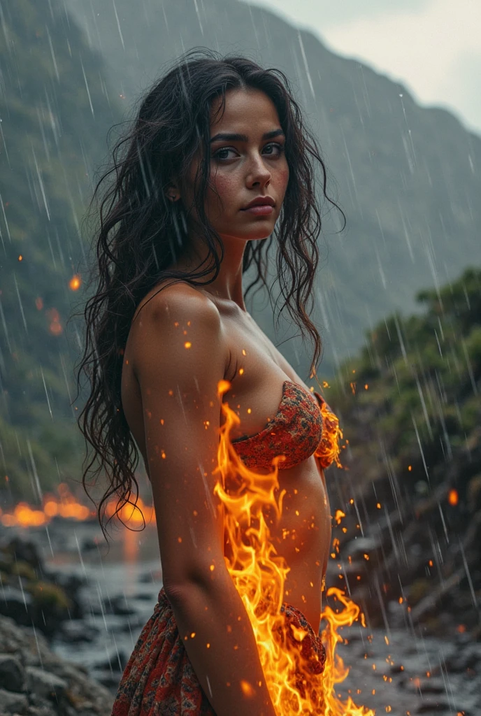 1girl, photorealistic, realistic, (ugly:1.2), ((realistic skin, wrinkles, blemishes)), (((Armenian woman, Armenian mature woman, Armenian featured))), (30 years old, 30-year-old woman, 30-year-old face, 30-year-old body), ((straight medium hair)), (((straight nose))), (green almond-shaped eyes), ((elongated face)), (((thin lips))), Let your face light up with a wide smile, crinkling your eyes at the corners and showing off your teeth. Radiate happiness and warmth, (((nudity))), (((she is fully naked))), Let your face light up with a wide smile, crinkling your eyes at the corners and showing off your teeth. Radiate happiness and warmth, (((she seductively stands beside a crackling bonfire on the beach, her silhouette flickering against the warm glow of the flames))), (((dynamic pose))), (((constant background))), (((half body shot)))