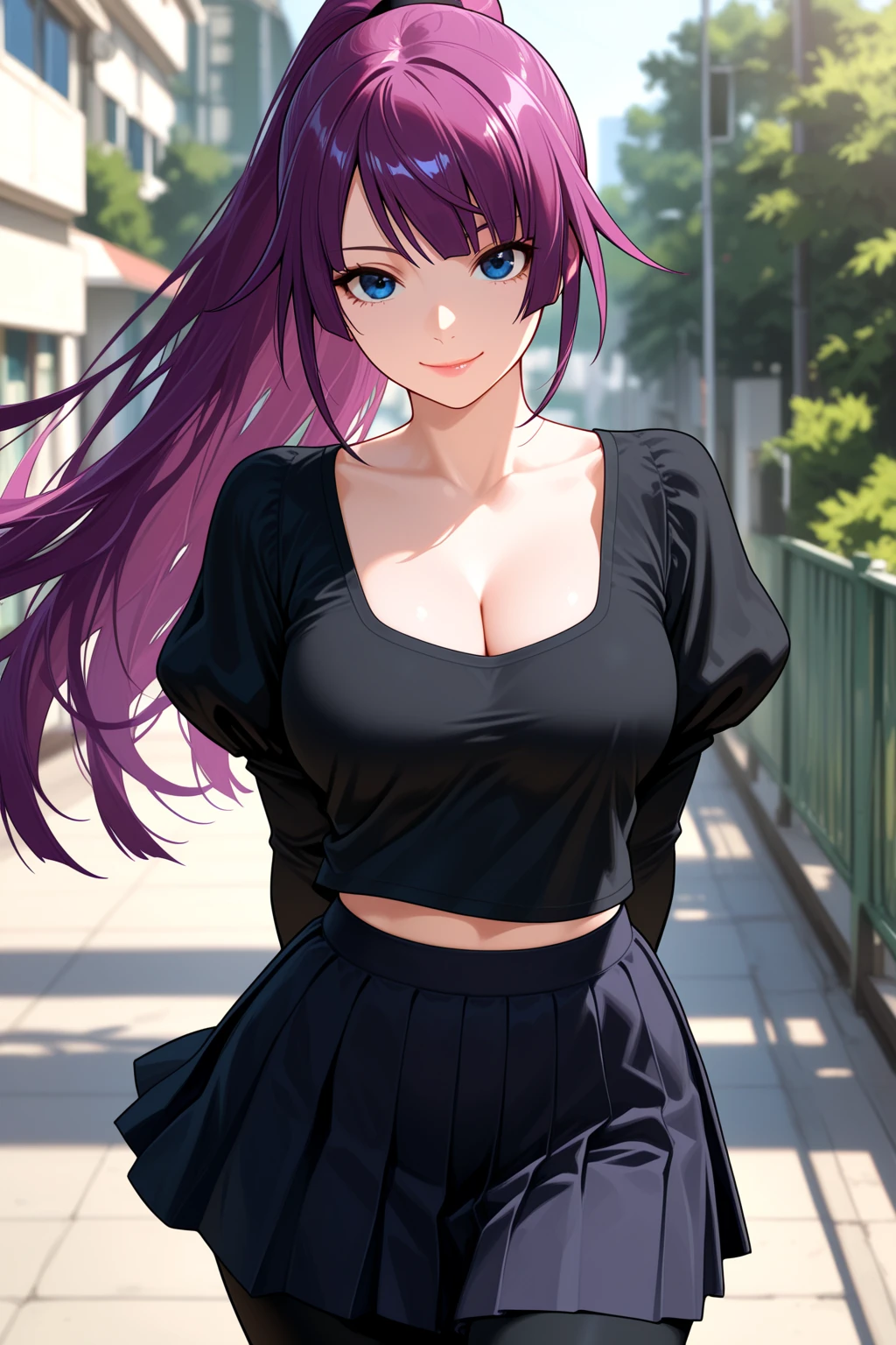Beautiful Mitsuru DS portrait,(masterpiece, Highest quality:1.3), (Super detaileded:1.4),(Super detaileded顔:1.2),(Super detaileded目:1.2), (hyperRealistic:1.3), (RAW Photos:1.2), High resolution raw color photos, Professional photos, (PhotoRealistic:1.4), (Realistic:1.4),8k,Professional Lighting, Perfect Anatomy, break,(Big Breasts:1.6),(blush:1.2),(Bright smile:1.2),detailed, Sharp focus, dramatic,Dutch Angle,Fuji field,Japanese garden,(Black Demon Slayer uniform:1.2), Long sleeve, kimono, Cleavage, Open clothes,White Belt,white haori,(Black Skirt:1.2), Black jacket, Pleated skirt, Green thigh-highs, Absolute area, break,Bright green eyes,(Two-tone hair,Pink Hair,hair with green tips:1,2),Mole under the eye, (Sexy pose:1.3)