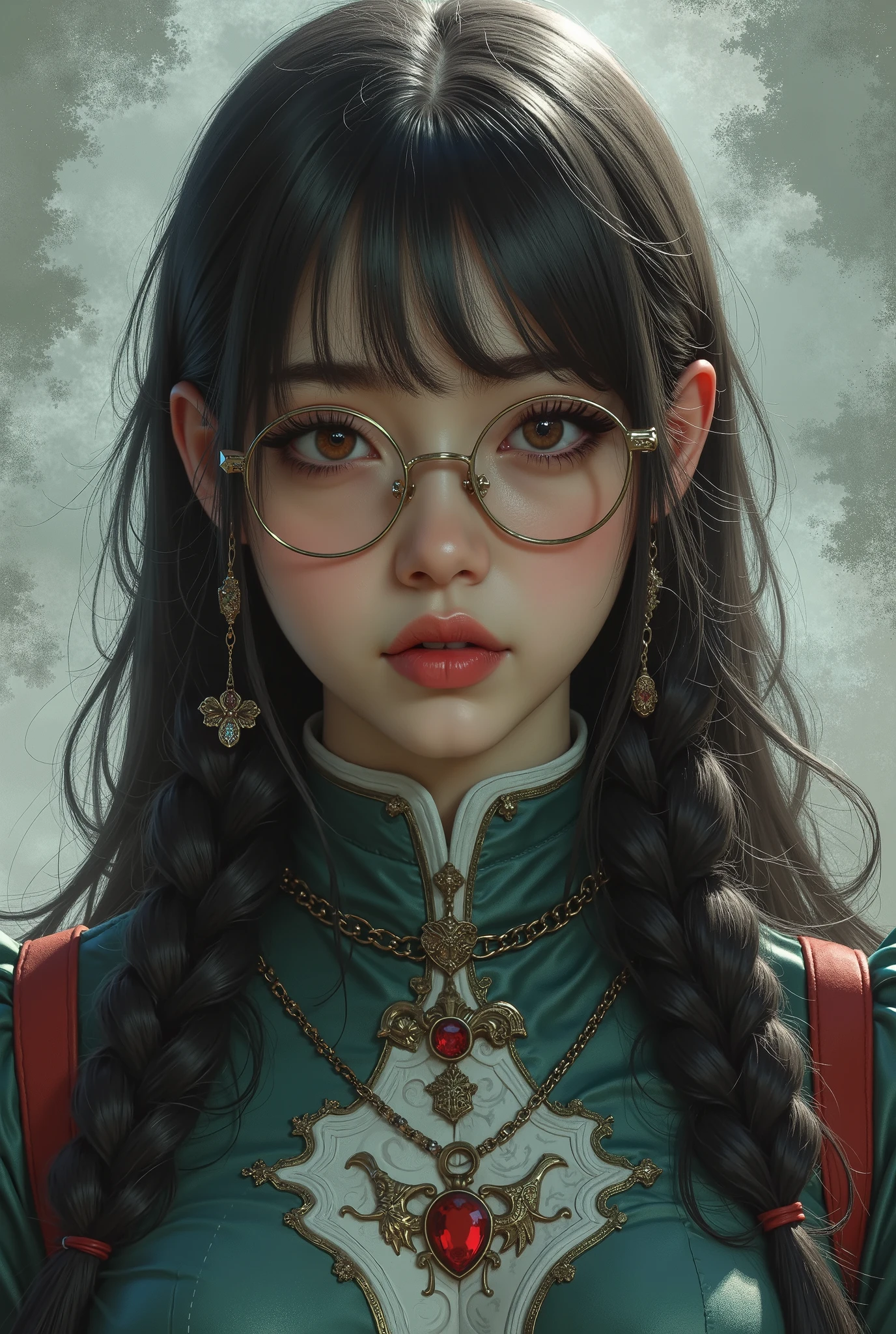 (  Highest Quality, best illustrations,high image quality:1.2), (Horror Fantasy:1.5), (ink and watercolor:1.5),(Ominous Scenery   :1.5),(A lot of dust rises:1.5),(  Dirt Track   :1.5),(wonderful:1.5),(masterpiece:1.5),  (Powerful figures:1.1、Big Breasts:1.3) 、 ((((glasses、best Shot, cute、 Red Eyes、 Evil Ruby's Cursed Necklace )))),(((glasses、Big Breasts、  braids)))、  cute face,  raise eyebrows , ,(Fatal Beauty,  charming beauty ) ,(Mysterious Charm:1.1),(Big Breasts、attractive silhouette),   high image qualityテクスチャ 、High Quality Shadows、   beautiful and delicate face   、 beautiful, delicate, eyes are sticky liquid dripping  、 ray tracing 、 20th Generation、 cute K-POP girl、( The Face of Korea )、Thin face、( Ulzan-6500-v1.1:0.6)、   Face of Pure Loss   _v1 , ( beautiful and delicate face ,  beautiful and delicate eyes,  perfectly balanced face ,  high image quality skin ,  detailed skin,  lens flares {x} perfect ratio 4 fingers to 1 thumb :1.25)、 DSLRs、   地獄から来たbeautiful悪魔女  ,    ATTRACTIVE GIRL  , Real Girls, Gurwitz,  Gurwitz-style Artwork , Girl Roleplay, Realistic 3d style, cgstation Popular Topics,,  8k portrait rendering BYMR. nomi ,（truth,truth:1.4,glassesの少女  :1.2)、cheek、 glossy lips, 1. オーバーサイズ comment:  comment、 come up with an oversized design that covers shoulder to knee.。 navy blue or black are standard colors .、[ Soft khaki or beige , wait.、 Pick the right color for the season 。 2.    choose the color that suits your skin    : To protect yourself from the cold、    choose the color that suits your skin   、 ニットの質感と色を commentに合わせてください .。 3. ワイドレッグ   pants:    pants,  choose a wide leg design 、combines mobility and style。Dark tone denim or black   pants look great.。 4. knee-high boots: オーバーサイズ commentに含まれるもの、boots are black or dark brown Match the texture and color of the fashionable.、  Gives a stylish impression  。 5. accessories:   The  。  Disney  、   long necklace  、6. handbag: handbag、let's match the color of your outfit.