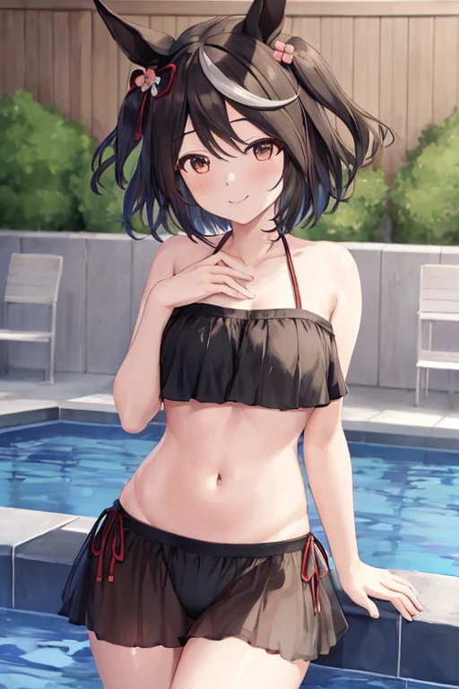 cute little、akagi miria、(micro bikini:1.3)、cleavage of the breast、Teleface、cowboy shot、perspiring、resort hotel
