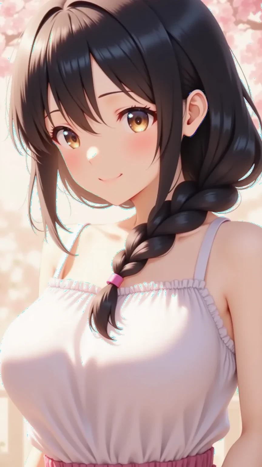 One person, Headband, Character portrait, Mole at the corner of the mouth, Textured skin, smile, Brown Hair, Hair that falls over the shoulders, 浅いBrown Hair, 3D Rendering, Overexposure, Cinematic light effects, 3D Isometric, 
