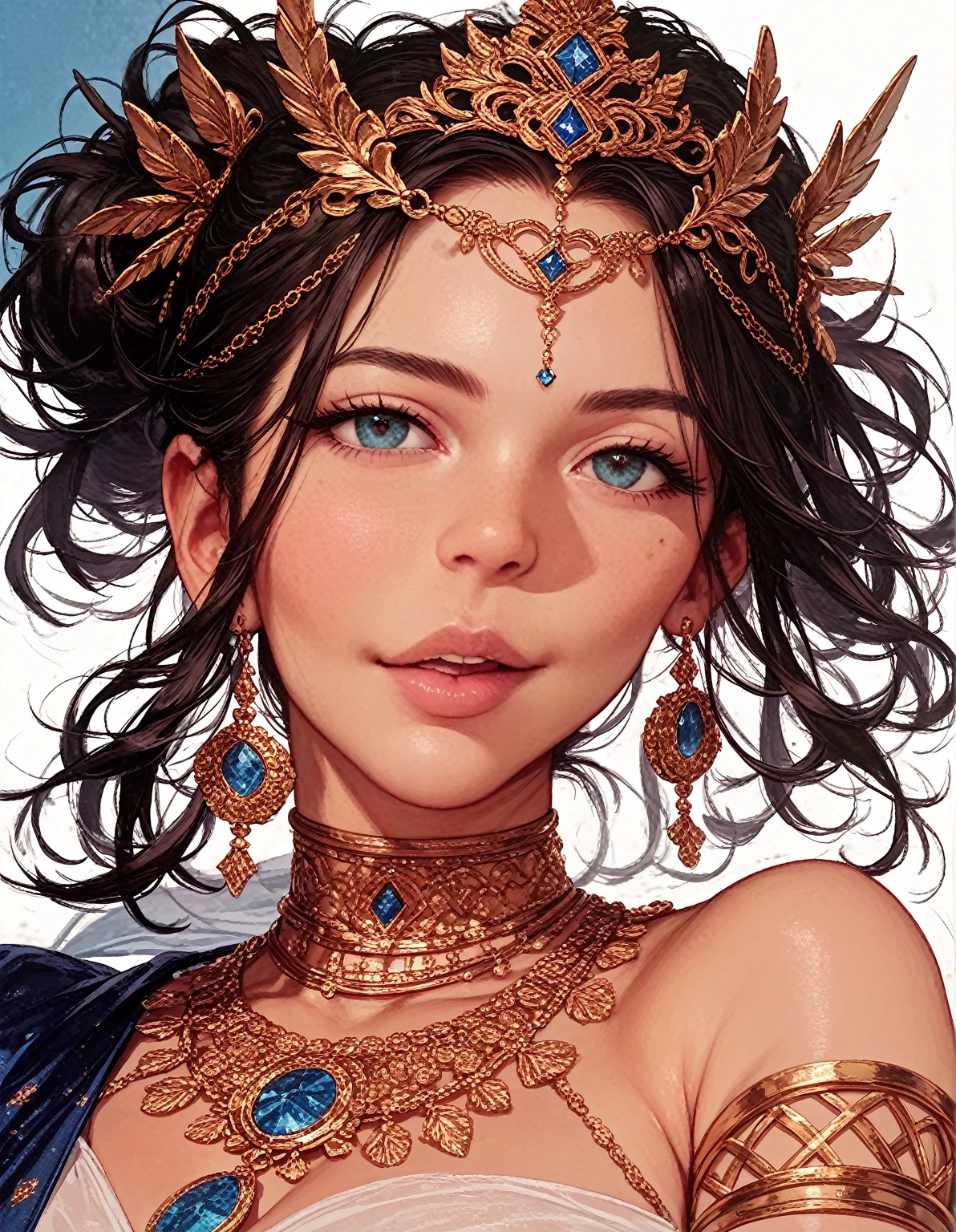 Hyper realistic super detailed sexy face crystal eyes hyper realistic super detailed face of a Beautiful moroccan princesse, sultry look, 

