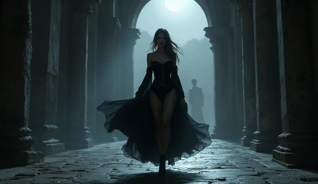 Silent Hill style very dark mysterious scene at night, blurred lights, distant ancient castle ruin, broken statue, bats. (((1girl, solo, alone))), female explorer, large-breast:1.1 slim:0.6 body, cleavage:1.1, sexy lingerie with jacket, (black sunglasses), ((((she raised a pistol:1.8 and shot:1.8 the viewer)))), dynamic pose, (((half-body thigh:1.1 level medium shot))), mysterious fog, cinematic lighting, ray tracing, fisheye lens.