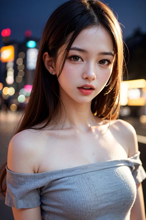 8k, masterpiece, RAW photo, highest quality, realistic, Highly detailed CG Unity 8k wallpaper, Depth of the bounds written, cinematic light, Lens flare, ray tracing, (very beautiful face, beautiful lips, beautiful eyes), face with intricate details, ((highly detailed skin)) 1 girl, in the dark, deep shadow, cute korean girl, K-POPアイドル, 1 girl, (very slim slender fit-muscled body:1.3), ((looking at the viewer)),(big smile:1.3), (tight lace blouse), (hot pink blouse), (No sleeve) , (fashion city night, dark night, (neon sign), (blurred background), fashion street night),(with no people in the background:1.3), beautiful earrings, bracelet, necklace, pantyhose, clear eyes, (white skin), (Big eyes), look forward, ((upper body shot)), ((The lower body is completely です:1.3)),(brown hair),((Realistic )), (looking at the viewer:1.3) realistic pubic hair, very slim, medium breasts, Realistic , The lower body is completely , ponytail, up hair, (()),perfect ,Biologically correct depiction of reproductive organs