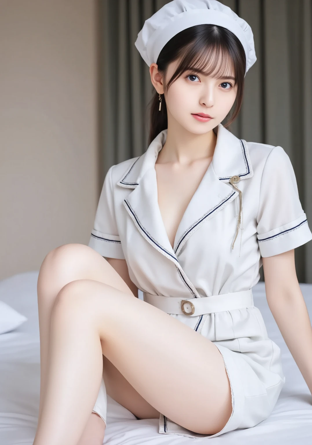 (highest quality, 8K, 32K, masterpiece, hyper hd:1.3), 1 girl, (Ultra small:1.2), ,white pajamas, ((areola)),in the street、spread your legs