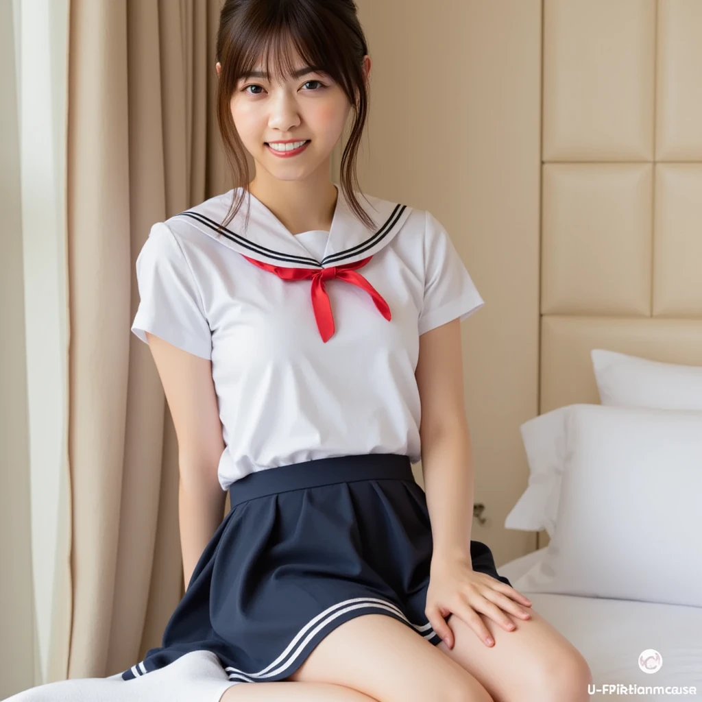 A realistic selfie of a very cute Japanese high school girl in bed,Highest quality, Ultra-high resolution