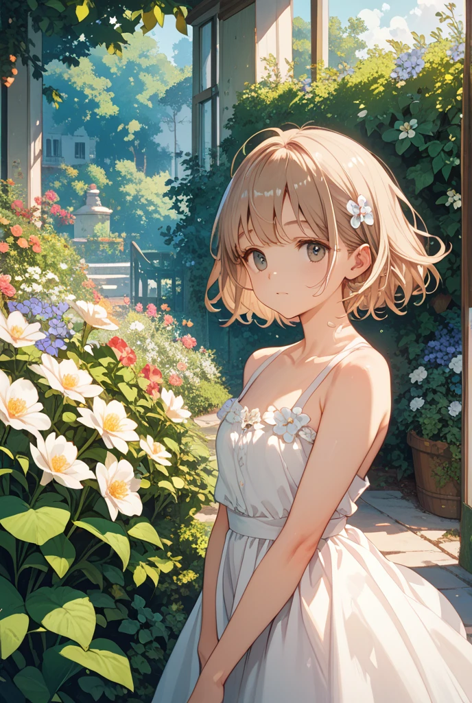 girl, alone, masterpiece, Highest quality, 8K, High resolution, sit on a blanket,, Light Green Dress, Light white sundress, at the park, 1 girl, short hair , Kasumi Nakasu, Magenta Eyes,short hair, Hair Clip, Small breasts, Flat Chest, blush, bow, ,,masterpiece, Highly detailed face, Highly detailed eyes, Highly detailed background, perfection