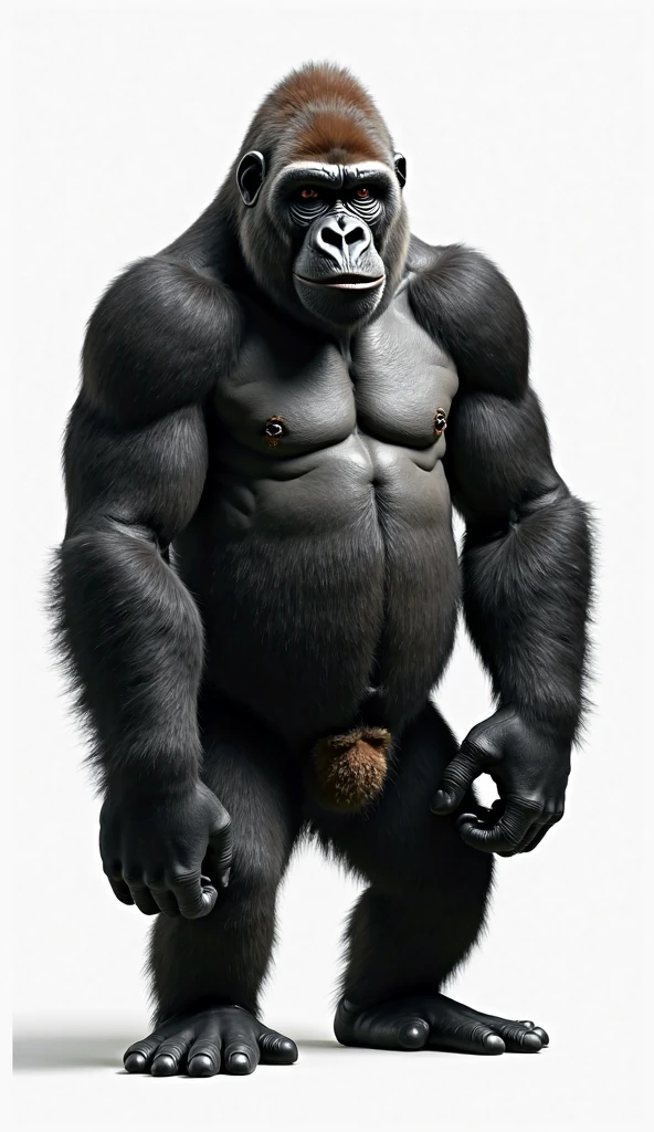 (Very Furry), Antropomorfico humanoide, Solo, Naked, Gorilla, De Pie, stand up, (Expresion Enfadado), [Color Black Silver metal], Nude, Solo, [Bulto Male Big], Big Balls , Detallado, (Cuerpo Completo), (Pies Peludos) cuerpo furry Silver Black, Fondo Jungla, pupil Eyes, Alta resolucion, (Genital Animal, Gorilla) Pene Black, Gorilla Penis, Ereccion, Realismo, Realist