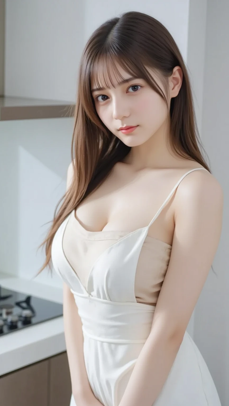 Highest quality,Ultra-detailed,masterpiece,Realistic,Photo realistic,Bright lighting,One Girl, (cute:1.2),A faint smile, (Brown eyes),(Brown haired),(Bans),Perfect glowing skin,Perfect Skin,((erotic,Sexy and sexually explicit)),((Accurate needles without discomfort)), Big ample breasts,Big breasts and small waist, Look at the viewers,Esbian all over,Idol Costumes,eyelash,dual