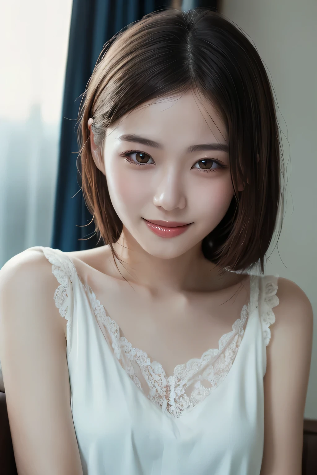 (Highest Quality、table top、8k、best image quality、Award-Winning Works)、(Beautiful girl left and right:1.1) 、indoors、Upper Body Pictures、(closed lips:1.1)、[collarbone]、(white neat nightgown with lace:1.1)、stare at me、classy hotel nightroom background、Hotel room night、natural makeup、    Ultra High Resolution Beautiful Face  、Ultra HD Hair、super high resolution sparkling eyes、Super high-resolution glossy lips、accurate anatomy、(sweaty skin:1.1)、tyndall effect、romantic and moody soft lighting