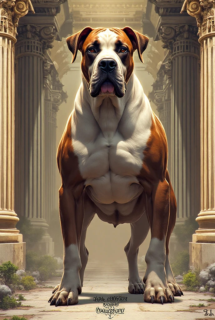 Cartoon of the Greek God Zeus as a white boxer dog