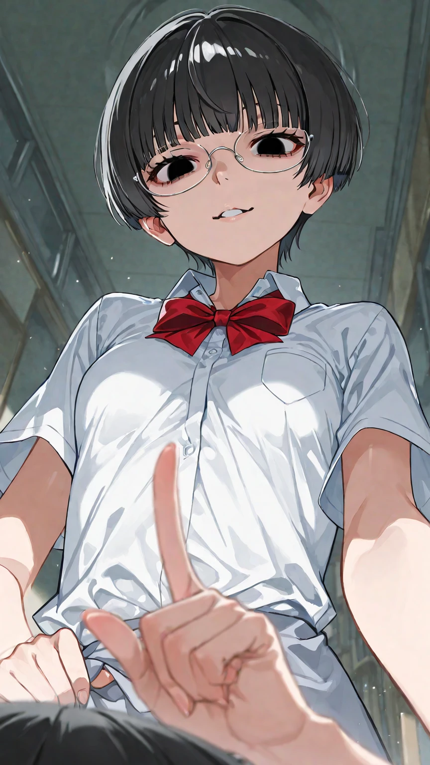 Erotic、Bedroom、naked、Glasses、A woman with a penis growing out of her crotch、semen、Sweat、ejaculation、Embarrassed expression、ejaculation、Jolt!!Jolt!!orgasm、!!!!Beep!