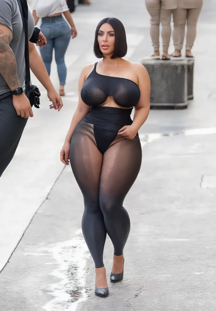 ((Plus size model like a fat black man wearing only sheer stockings)), beautiful bust emphasizing huges, beautiful buttocks emphasizing enormity, very thick thighs, araffe, beautiful thick woman, plump, beautiful curves, sensual body, big cheeks, hip shot, posing on a busy street, korean beauty