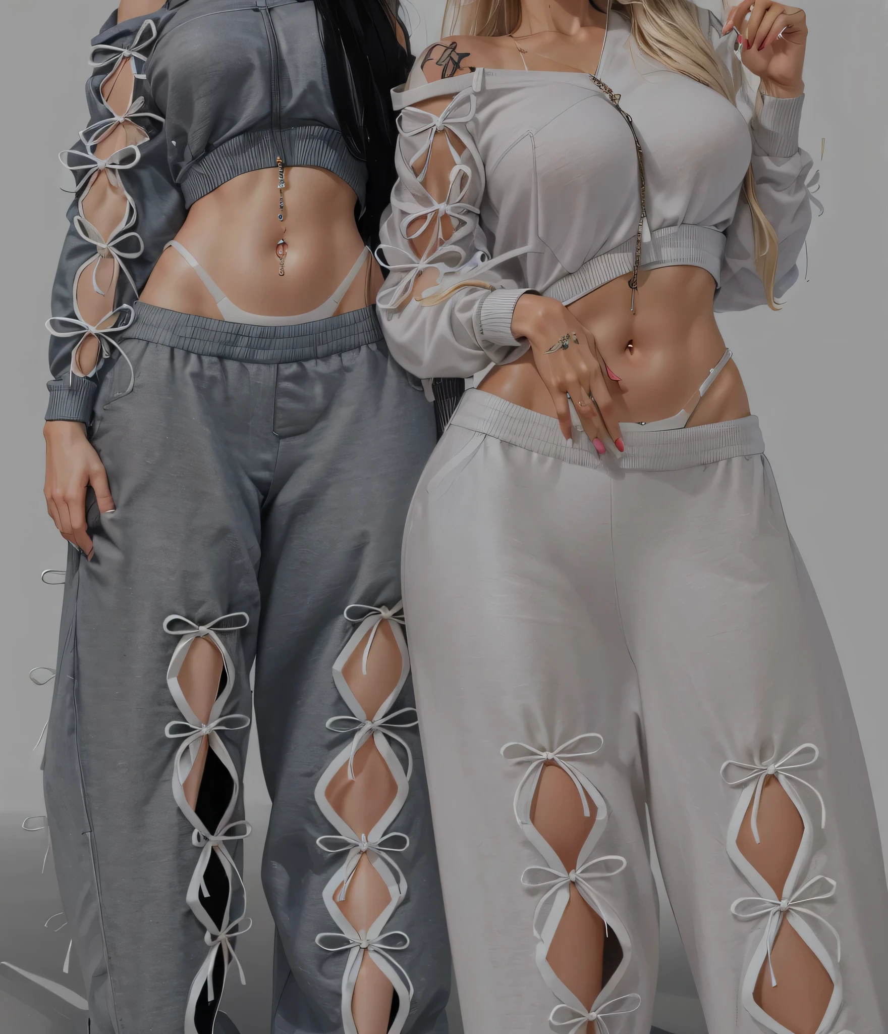 two women dressed in pink and blue are standing next to each other, en ropa! muy detallado, inspirado por Rudolf von Alt, oveja, Prendas de cuero morado y rosa, black and white fitted tunics!, inspirado en Wang Duo, trajes ajustados, vests and corsets, avatar de segunda vida, inspirado en Dom Qwek, bussiere y roberto ferri