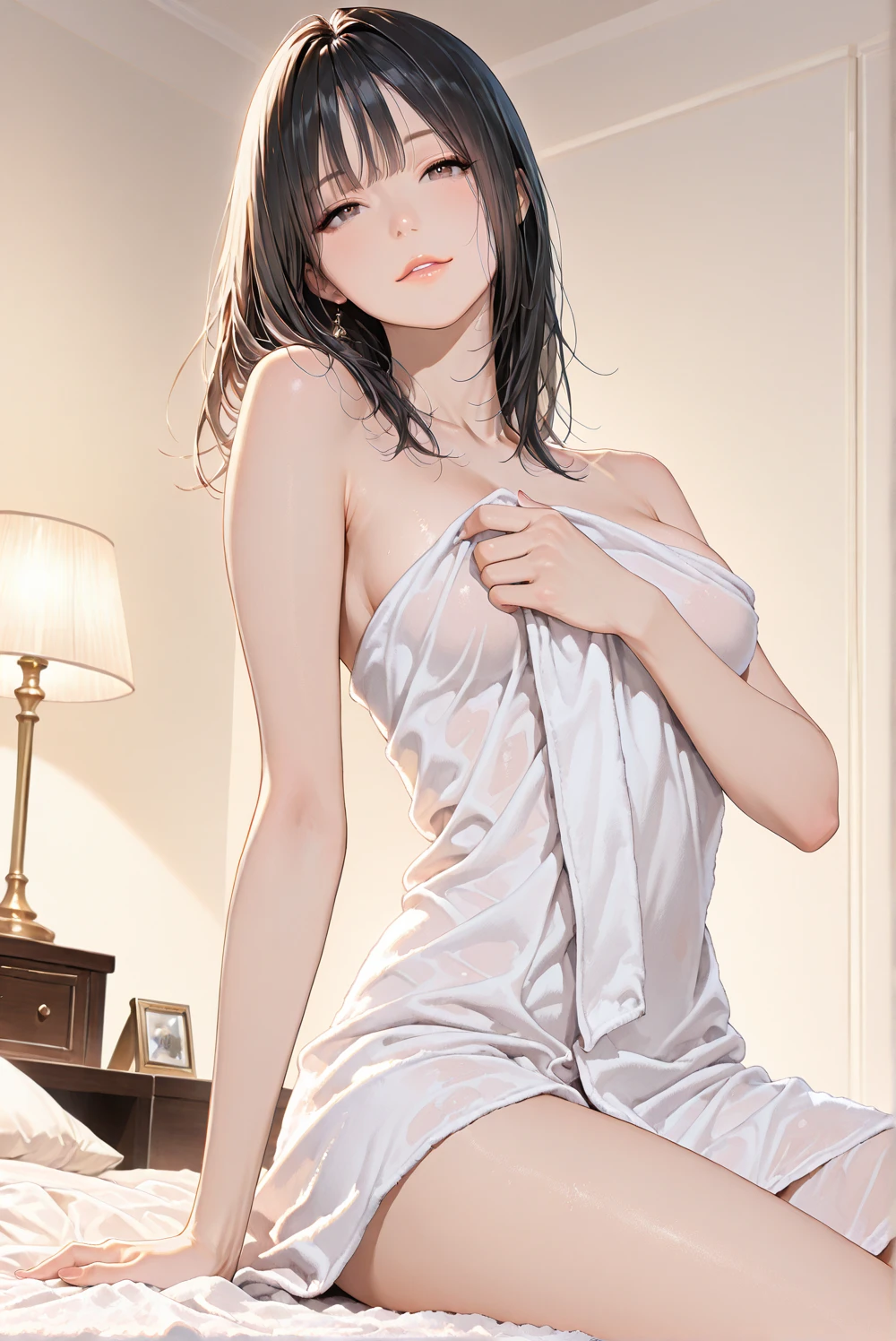 ((Midnight)), ((Sharp bewitching eyes))、((A sexy))、pale skin、(((1 girl in))), ((pale skin))、Melancholy beautiful face、Beautiful expression、Sexy face、Nipple bumps, (((Lower breast)))、knee high socks、(((Beautiful breasts ))), Beautiful 、long boots、Super fine face、Delicat eyes、(Double eyelids)、 (((1 Japan Woman)))、 Beautie, sixteen years old, Wavy Hair、barechested、Underhair、Realism、wetting hair、(negligee), (See-through nightgown)、Open Wareme, Beautiful , Beautiful hands,not any dressed, I'm not wearing underwear, Female masturbation、Opening legs、squatt、(((erectile nipple)))、long teat、Squat,Spread your legs apart,I wasn't wearing panties,Expose the lower body,