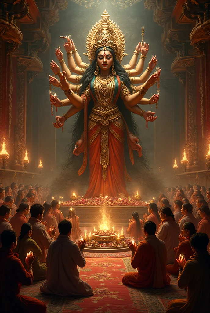 God varalakshmi devi picture,1000 of people doing Pooja on temple inside,the god looks likes very beautiful,big cutout